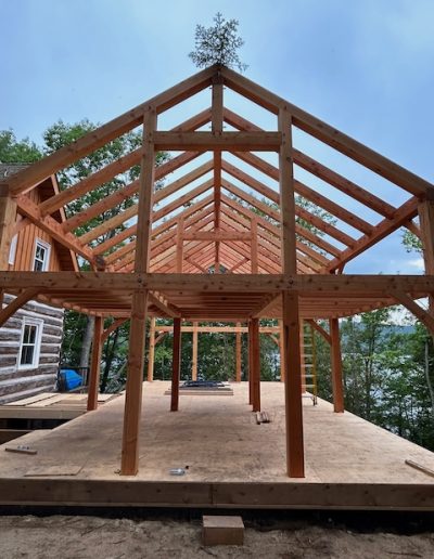 Elegant timber frame construction for a custom cabin.