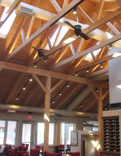 High-quality wood timbers and craftsmanship in interior construction.