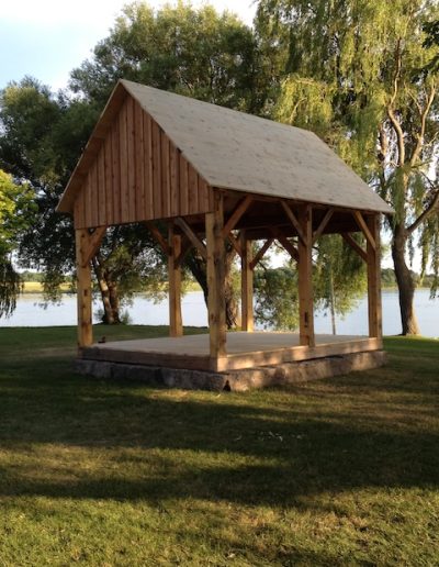 Wooden pavilion for outdoor gatherings built by Bytown Timberworks.